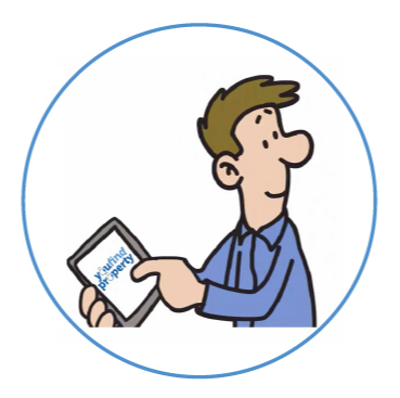 Cartoon man using a tablet